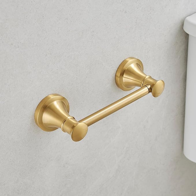 Hoimpro Wall Mounted Rustproof Toilet Tissue Paper Holder Bathroom Accessories Toilet roll Paper Hanger, Brushed Gold