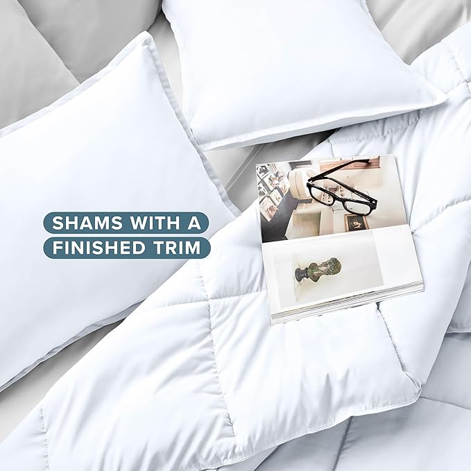 Bare Home Comforter Set - Queen Size - Ultra-Soft - Goose Down Alternative - Premium 1800 Series - All Season Warmth (Queen, White)