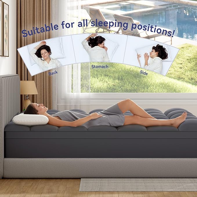 ELEMUSE Full Grey Mattress Topper for Back Pain, Extra Thick Mattress Pad Cover, Plush Soft Pillowtop with Elastic Deep Pocket, Overfilled Down Alternative Filling