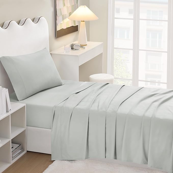 UGG Twin XL Sheet Set 3-Piece Luxury Cooling Sheets Deep Pockets Premium Bedding with 1 Pillow Sham Machine Washable, for Dorm Essentials & College Bedding, Twin XL, Mineral Green (Hedi)