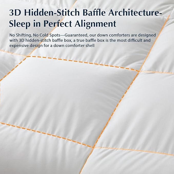 PACIFIC COAST Goose Down Fiber Comforters Oversized King Duvet Insert, All Season White Comforter, 3D Hidden-Stitch Baffle Box Design, 8 Tabs, Gifts for Women/Men, Extra Fluffy Luxury Duvet (116"x98")