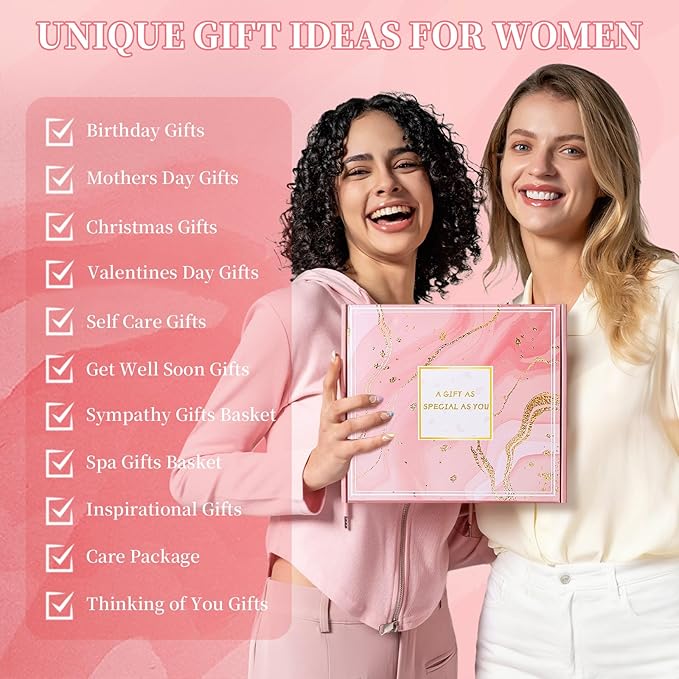 11-Piece Luxury Gift Set for Women - Birthday Gifts, Get Well Soon, Spa Self Care Package with Flannel Blanket, Scented Candle, Tumbler & More
