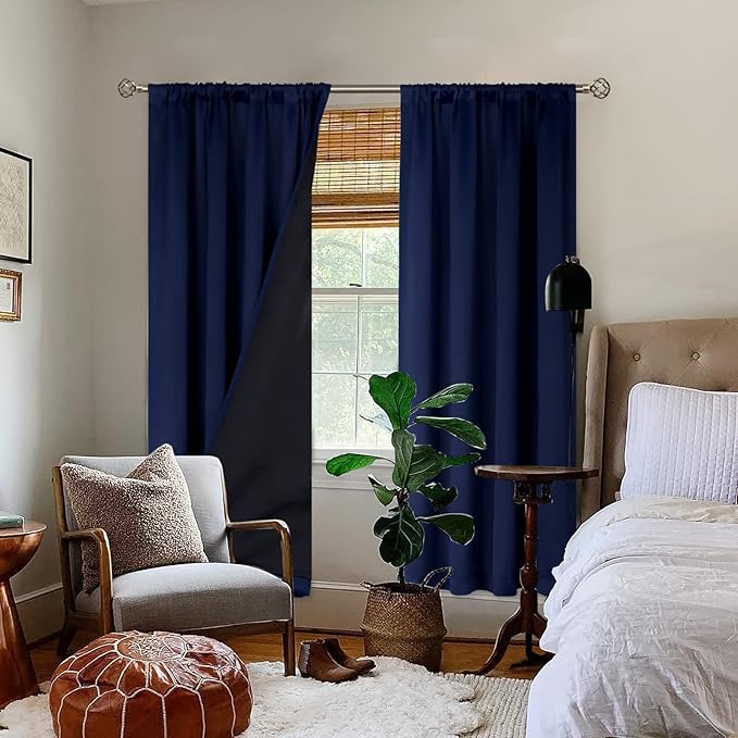 BGment Blackout Curtains for Bedroom 84 Inch Length, Full Room Darkening Thermal Insulated Soundproof Rod Pocket Living Room Window Curtains Drapes, 2 Panels, Each Narrow Panel 38 Inch Wide, Navy Blue