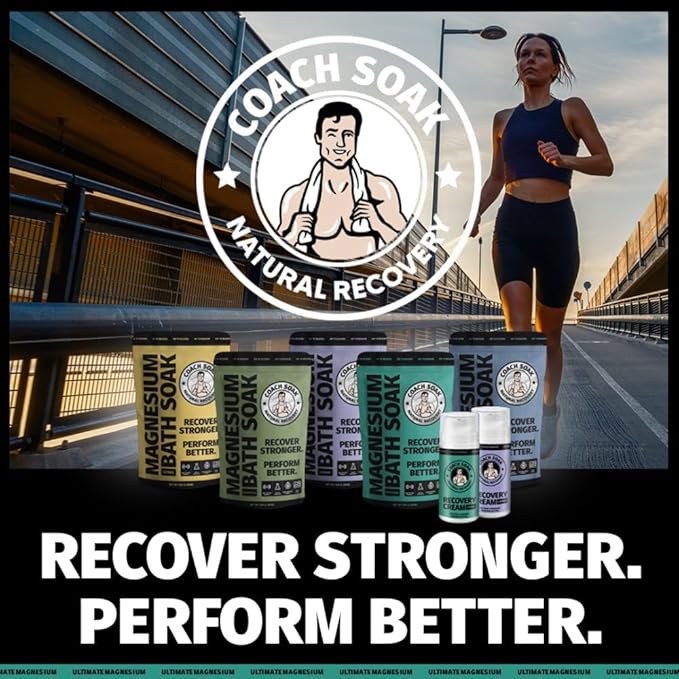 Coach Soak Recovery Bath Soak - Alternative to Epsom Salt Bath Soak - Fast-Absorbing Pure Magnesium Flakes & Dead Sea Salt with 21 Minerals, Bath Salts & Essential Oils - 3 lb, Cooling Peppermint