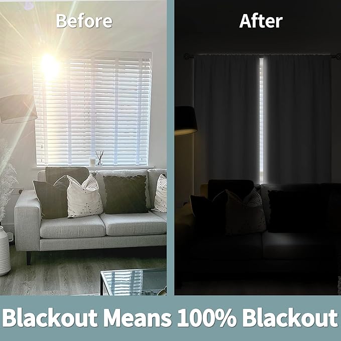 BGment Thermal Insulated 100% Blackout Curtains for Bedroom with Black Liner, Double Layer Full Room Darkening Noise Reducing Rod Pocket Curtain (42 x 72 Inch, Greyish White, 2 Panels)