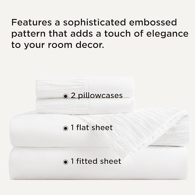 Bedsure Queen Sheet Set - 4 Pieces Soft Queen Size Sheets - Breathable & Cooling - Hotel Luxury - Easy Care Polyester Microfiber Bedding for Women, Men, White