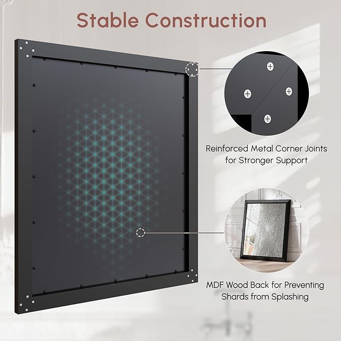 USHOWER Black Bathroom Mirrors for Over Sink, 30x36 Inch Beveled Rectangular Bathroom Vanity Mirror, Brushed Thick Aluminum Framed, Anti-Rust, 4mm Copper-Free Silver Wall Mirror