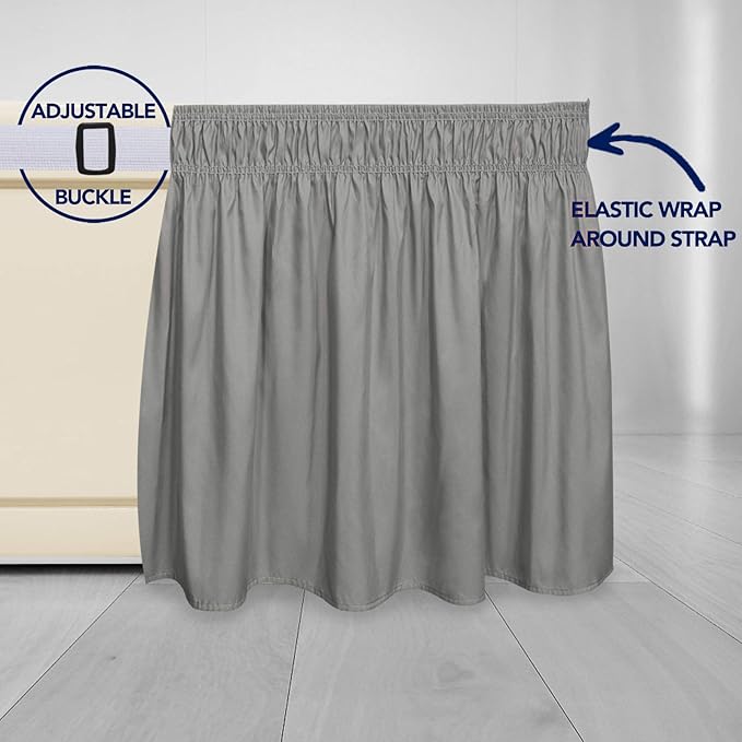 PureFit Wrap Around Ruffled Bed Skirt with Adjustable Elastic Belt - 22 Inch Drop Easy to Put On, Wrinkle Free Bedskirt Dust Ruffles, Bed Frame Cover for Twin,Twin XL and Full Size Beds, Gray