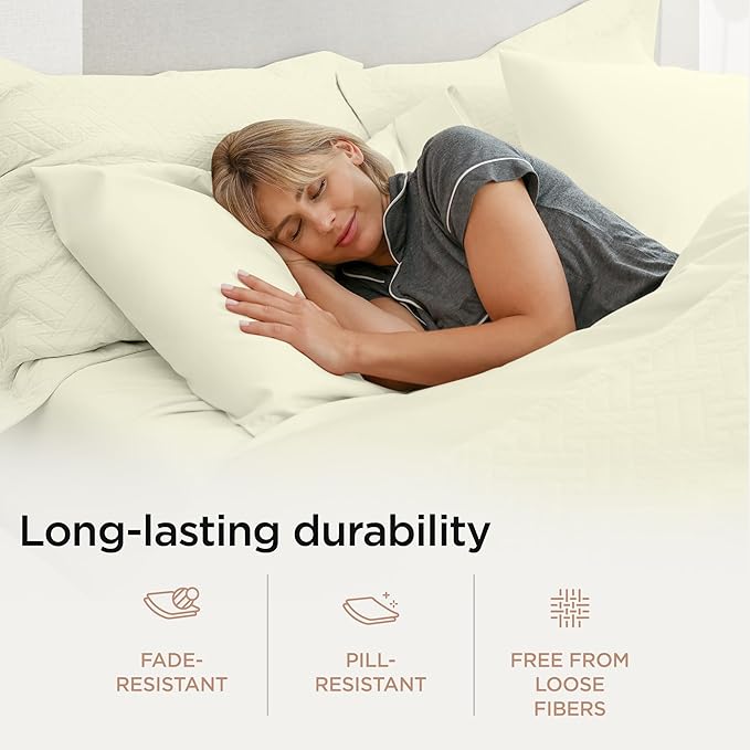 Threadmill 100% Cotton Sheets for King Size Bed - 600 Thread Count King Bed Sheets Set with 16” Deep Pocket - Sateen Weave 4-Piece Bedding Set with Cooling Effect, Ivory