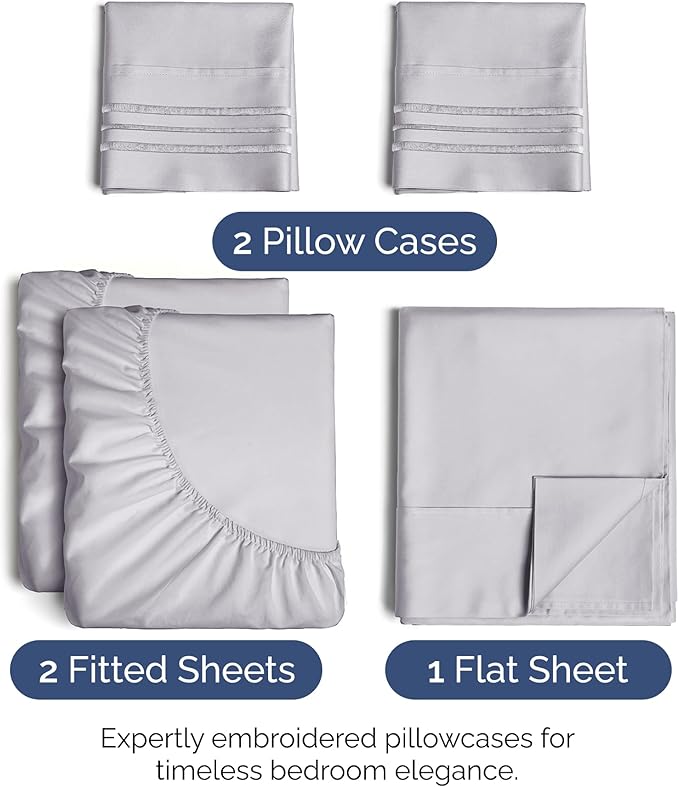 Split King Size 5 Piece Sheet Set - Extra Soft, Breathable & Cooling Sheets - Hotel Luxury Bed Sheets for Women & Men - Deep Pockets, Easy-Fit & Wrinkle-Free Sheets - Light Lilac Oeko-Tex Bed Sheets