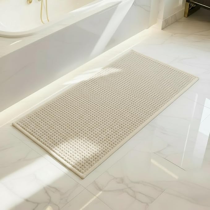 Bathroom Rugs Non Slip Washable, Super Absorbent Thin Bath Mat for Small Quick Dry Low Pile Bathroom Rug, (Khaki, 47″x20″)