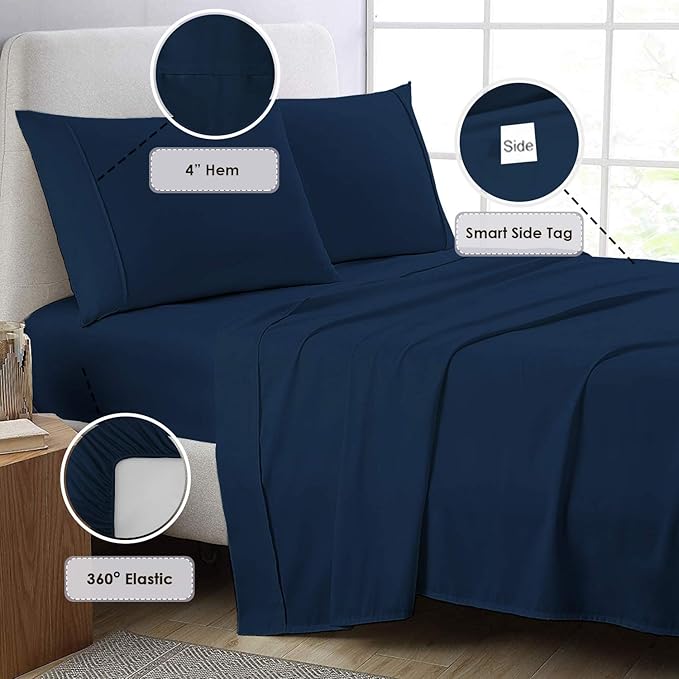 Pizuna Pure 100% Cotton California King Size, 800 Thread Count Long Staple Cotton Crisp Sateen Sheets with 15" Deep Pocket (Combed Colonial Blue Cotton Sheets California King)