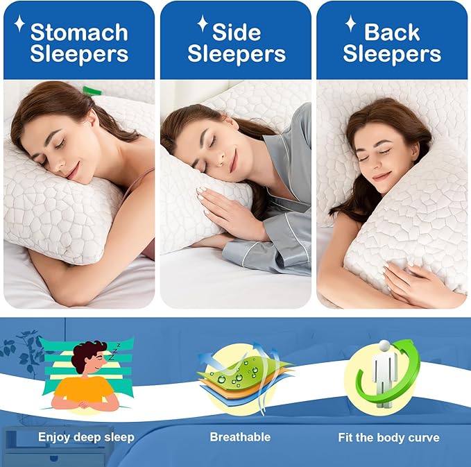Side Sleeper Pillow for Adults, King Size Cooling Pillow for Neck and Shoulder Pain Relief, Adjustable Firm Soft Shredded Memory Foam Pillows for Side Back Stomach Sleepers, Bed Pillows for Sleeping