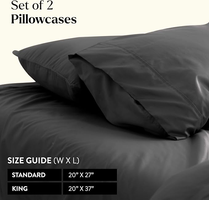 Miracle Made Extra Luxe Soft Cooling Pillowcase, 2-Piece Silver-Infused Cotton Fabric – Lightweight, Thermoregulating, Breathable Cover for Sensitive Skin, Standard Size, Charcoal