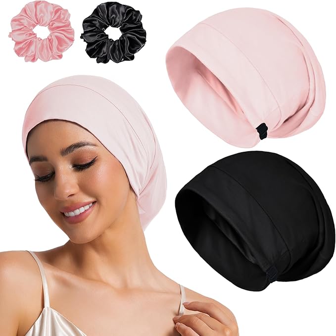 Sleep Cap Bonnet for Sleeping Black Women Men, Adjustable Cooling Lining Bonnets for Curly Hair Wrap Braids Beanie Night Hat