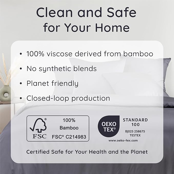 Bambaw 100% Viscose Derived from Bamboo Queen Size Fitted Sheet, Cooling, Deep Pocket, Corner Straps, Charcoal