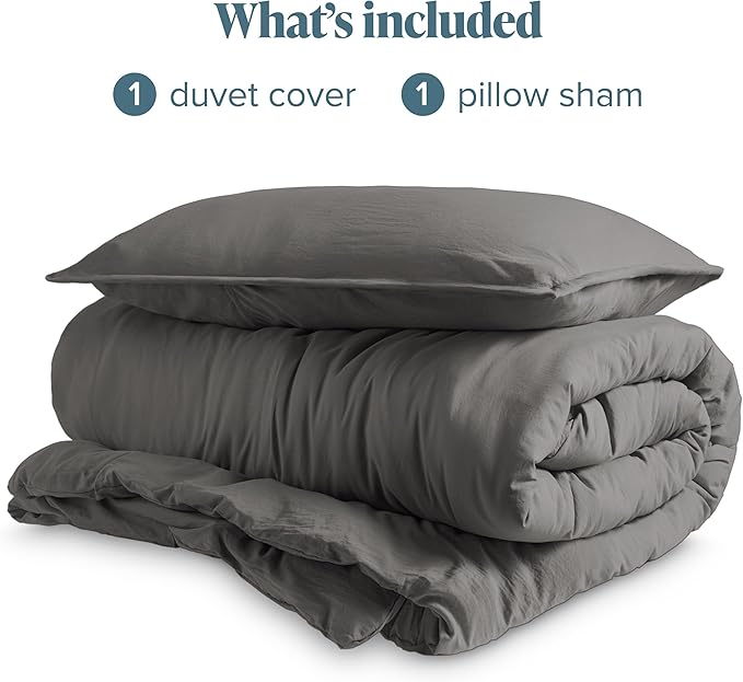 Bare Home Microfiber Duvet Cover Set - Ultra Soft Washed Microfiber - Twin/Twin Extra Long - Linen-Like Look - Easy Care - Breathable Fabric - Our Softest Duvet Cover Set (Twin/Twin XL, Grey)