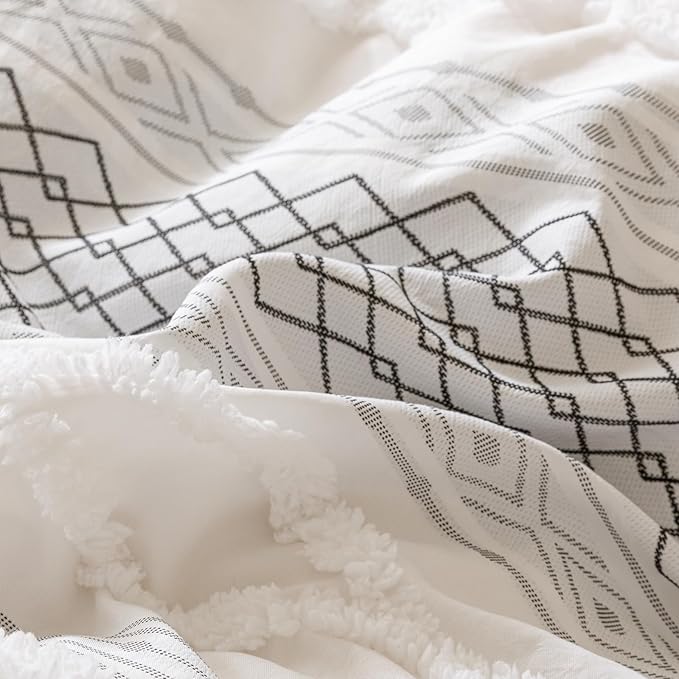 KAREVER Ivory Black Boho Comforter Set Twin Mixed Textures Jacquard Bedding Set Durable Chic and Stylish Bedroom Set