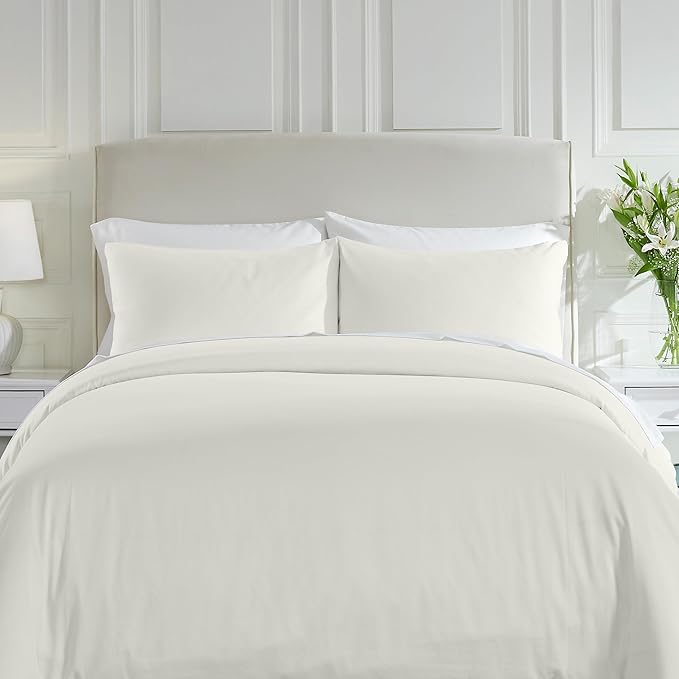 California Design Den 3 Pc King Size Duvet Cover Set -Winner Good Housekeeping Best Bedding Awards 2025, 400 Thread Count Sateen 100% Cotton Bedding Duvet Covers - Ivory (Pale Tone)
