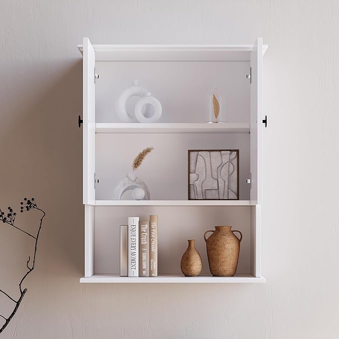 White Medicine Cabinet, 24x30 Inch Bathroom Cabinet Storage with 2 Doors and Adjustable Shelves,Over The Toilet Storage Cabinet, Above Toilet Storage Cabinet for Small Spaces