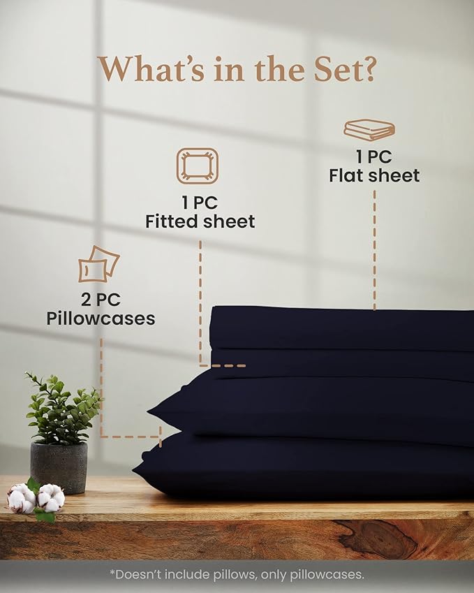 Good Sleep Bedding Twin Sheets Set - 100% Egyptian Cotton, Soft, 4 Pc, Deep Pocket, Hotel Quality, Navy Blue