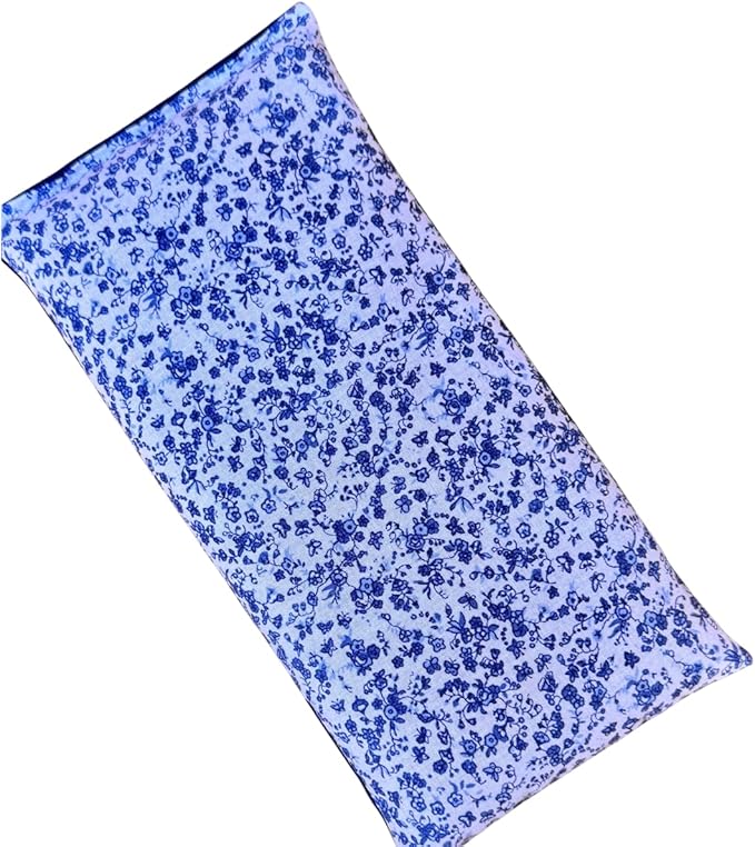 Microwave Heating Pad Flax Seed, Scented Unscented, Good for Back Pain Cramps, Moist Heat Therapy Ice Pack, Microwavable Bean Bag, 6" x 12" (Blue Vintage Floral, Lavender & Peppermint)