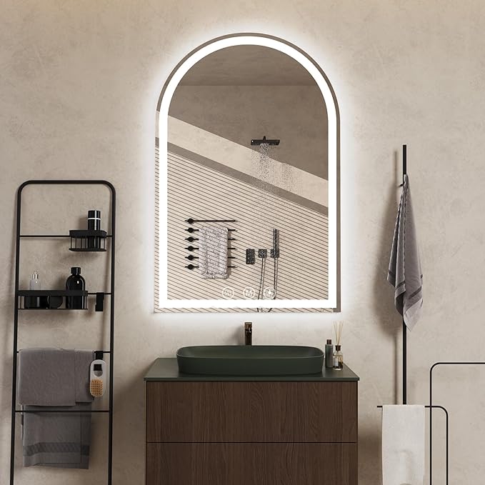 LED Bathroom Mirrors with Lights 32"x48" Arched Mirror for Wall,led Vanity Mirror, Anti-Fog,LED Mirrors with Front Light and Backlit, Anti-Fog, Dimmable, 3 Color, Shatterproof, Touch Sensor
