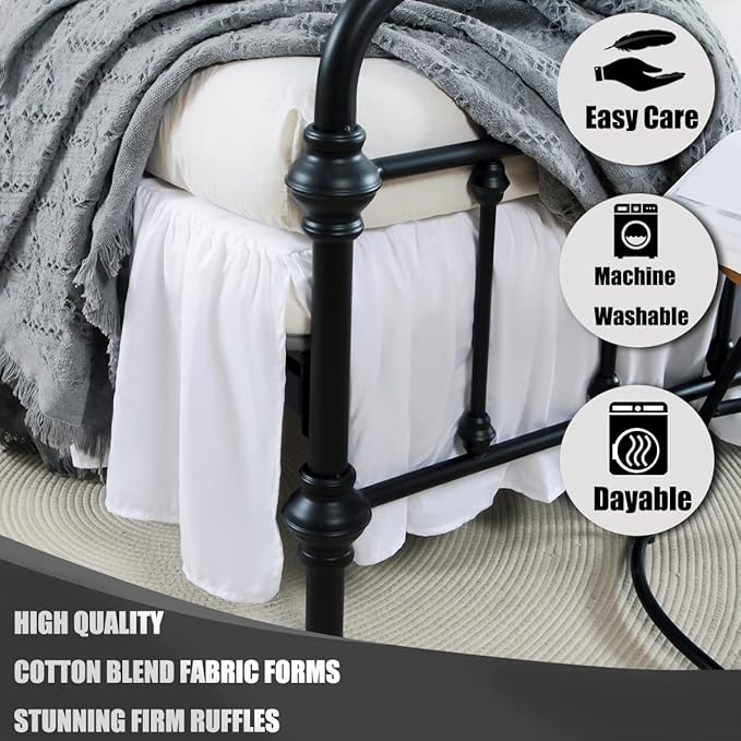 TSUTOMI Bed Skirt Queen Size Ruffled Bed Skirt with Split Corners, 14 Inch Drop Dust Ruffle Bed Skirts with Platform, Gathered Style, 100% Microfiber, White