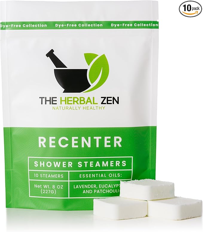 Recenter Shower Steamers Aromatherapy for Relaxing - Christmas Gift - Adult Stocking Stuffer - USA Made - Lavender & Eucalyptus Shower Bomb Tablets - Soothing Natural Essential Oils (10 Pack)