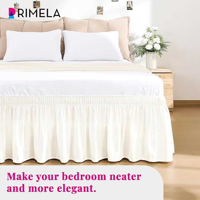 RIMELA Cream White Bed Skirt Queen Size 15 Inch Drop, Wrap Around Elastic Bedskirt, Dust Ruffle for Adjustable Bed Base Machine Washable Easy to Install Bed Skirts