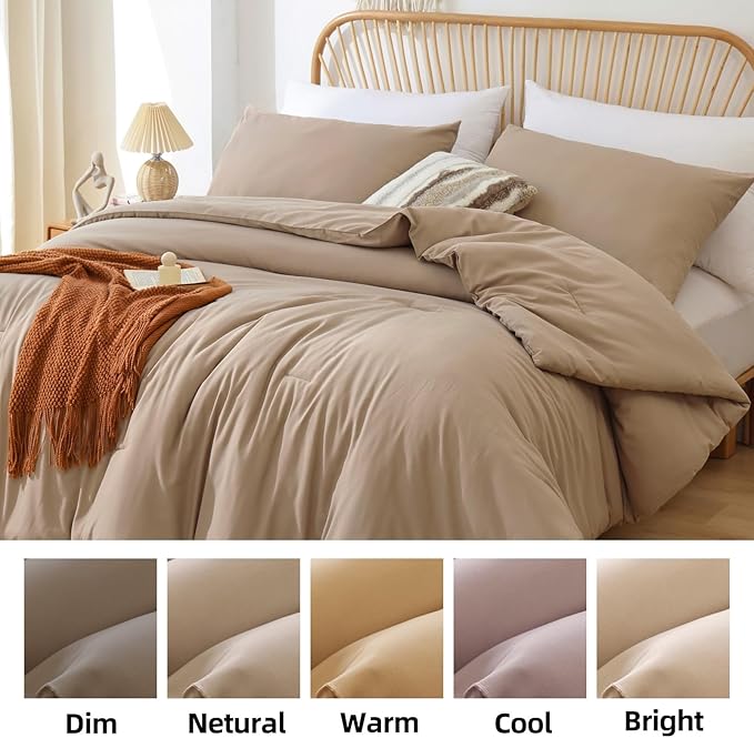 ROSGONIA Oversized Queen Comforter Taupe Brown, 3pcs (1 Comforter & 2 Pillowcases) Lightweight Oversized Queen Comforter Sets Bedding Blanket Quilts
