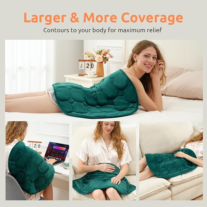 Drewin Weighted Heating Pad 5 lbs for Pain Relief, 24" x 29" Velvet-Soft Warm Heated Pads for Knee Shoulders Versatile Use with Auto Shut Off, Machine Washable Weighted Lap Blanket, Dark Green