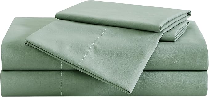 London Fog Garment Washed Solid Sheet Set Green Microfiber 4-Piece King Sheet Set, Solid Themed, Deep Pocket, Adult and Teen, Oeko-TEX Certified