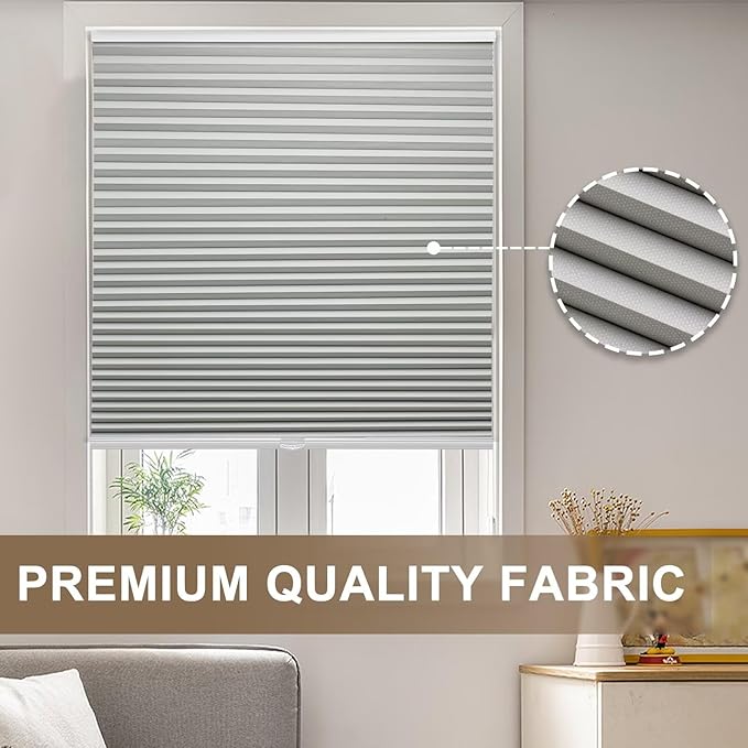 MYshade 1.5-Inch Cellular Cordless Blackout Shades,Thermal Insulating Noise Reducing Waterproof Blinds,Honeycomb Window Treatments for Indoor Light Control (Grey-39 W x 72" H)
