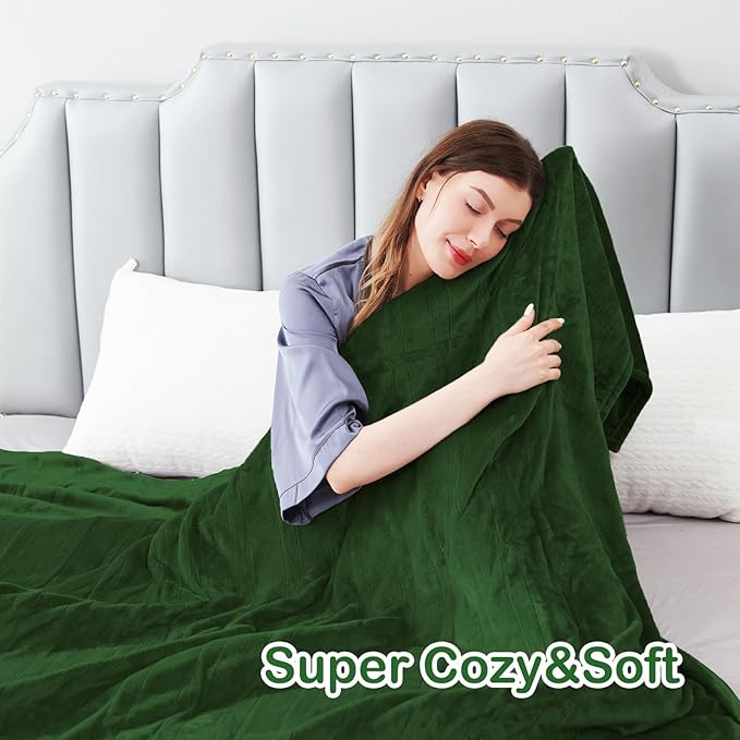 Electric Heated Blanket Twin Size 62”x84”,Soft Warmth Cozy with 5 Heating Settings 10 Hours Auto-Off, One Touch Operation, Machine Washable, Green