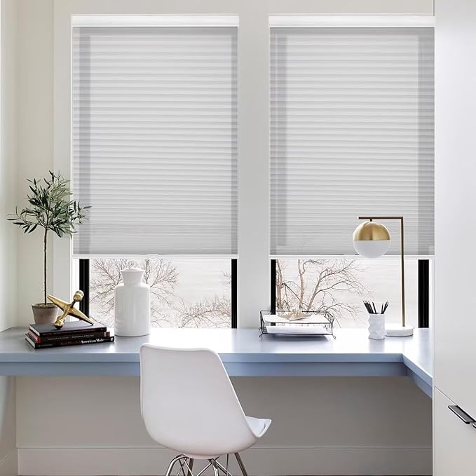 MYshade 1.5-Inch Cellular Cordless Light Filtering Shades,Thermal Insulating Noise Reducing Waterproof Blinds,Honeycomb Window Treatments for Indoor Light Control (Grey-39 W x 72" H)