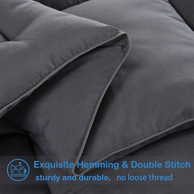 EASELAND Oversized King Down Alternative Comforter - Quilted Duvet Insert for All Seasons, Soft Lightweight with Corner Tabs, Summer Winter Warm Bedding, Dark Grey 98x116 Inches