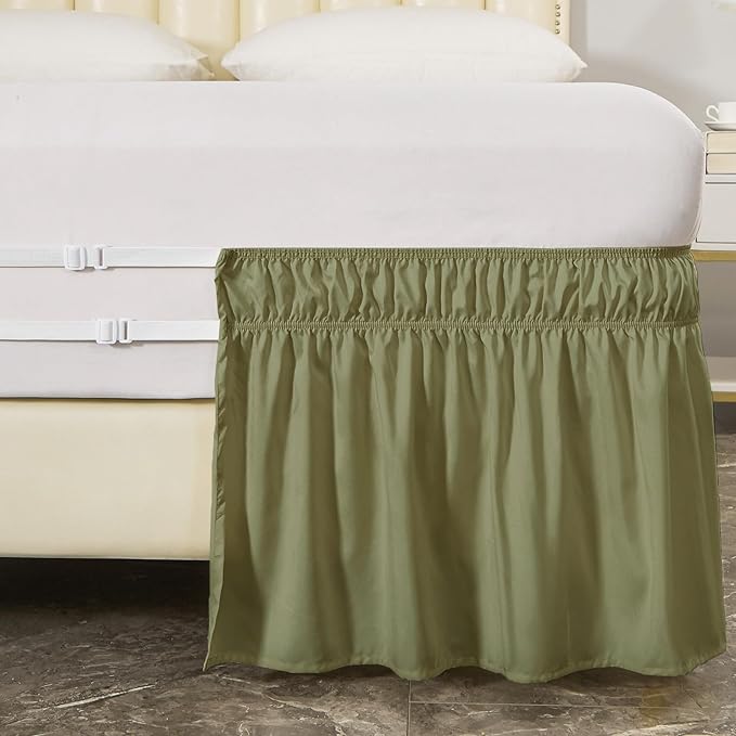 MEILA Full Bed Skirt, Wrap Around Ruffle Bed Skit for Full Beds with 14 inch Drop, Elastic Dust Ruffles Easy Fit Wrinkle & Fade Resistant, Sage