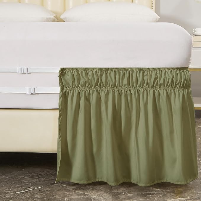 MEILA Queen Bed Skirt, Wrap Around Ruffle Bed Skit for Queen Beds with 14 inch Drop, Elastic Dust Ruffles Easy Fit Wrinkle & Fade Resistant, Sage