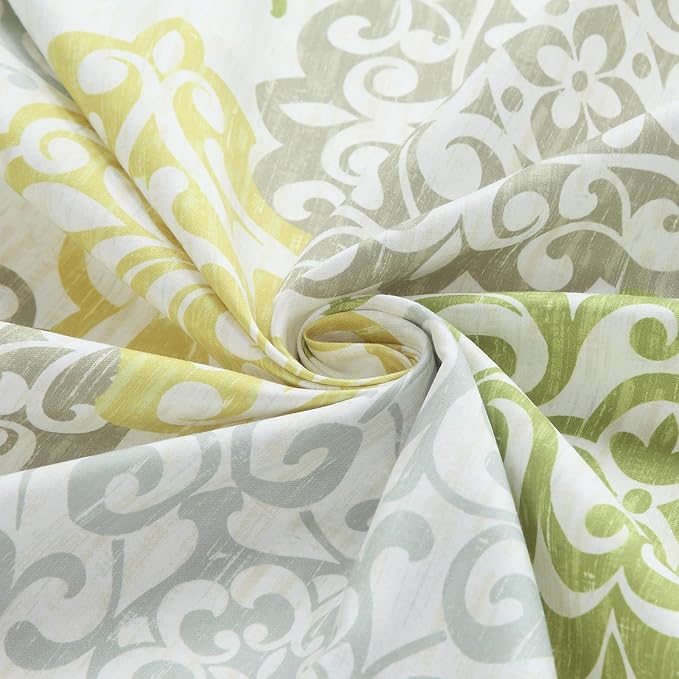 Extra Long Fabric Shower Curtain, Green Yellow Grey Boho Medallion Print Shower Curtains for Bathroom, 72" W x 84" H