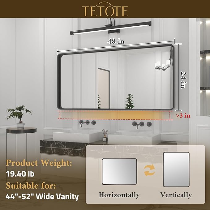 TETOTE 48 x 24 White Frame Mirror for Bathroom Metal Frame Wall Mounted Rectangle Mirror for Vanity with Sandy Textured Surface(Horizontal/Vertical)
