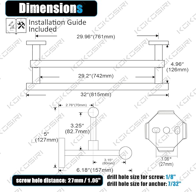 KOKOSIRI Towel Bars 32-Inch Bathroom Towel Holder Champagne Bronze Double Bath Towel Racks Wall Mounted Stainless Steel B5009CPG-L32