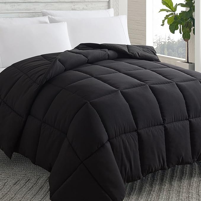 Cosybay Down Alternative Comforter (Black, Queen) - All Season Soft Quilted Queen Size Bed Comforter - Duvet Insert with Corner Tabs - Winter Summer Warm Fluffy, 88x92inches