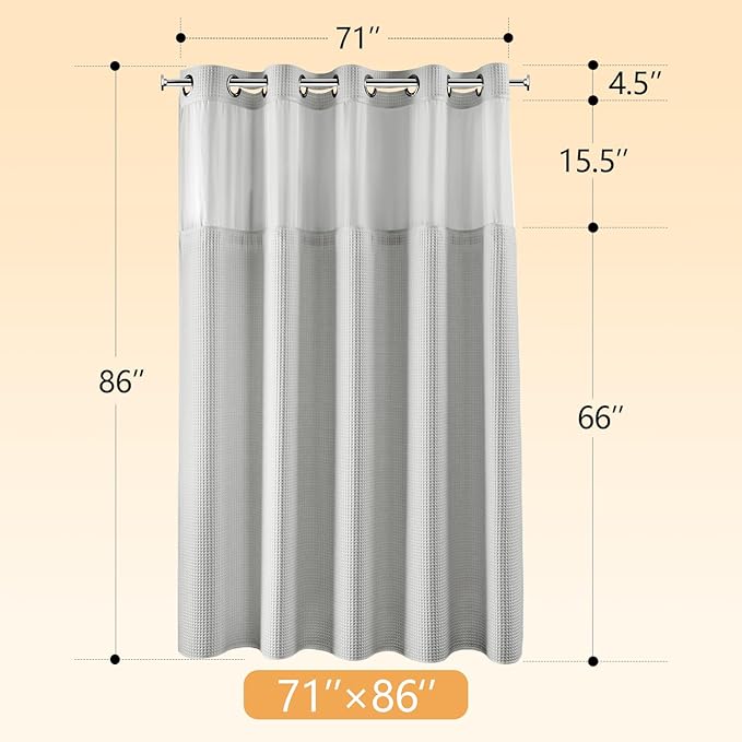 River Dream Lake Wanaka Fabric Shower Curtain Set, Cotton Blend, Waffle Weave, with Snap in Replacement Liner，71 x 86 inches