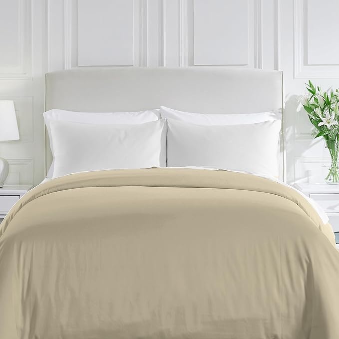 California Design Den 3 Pc 100% Cotton Duvet Cover Set Queen Size/Full Size - Winner Good Housekeeping Best Bedding Awards 2025, 400 Thread Count Sateen, Soft and Durable - Beige (Golden Tone)