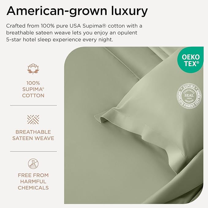 Threadmill Luxury Supima Cotton Sheets, Luxury 1000 Thread Count Soft 100% Cotton Sheets for Full Size Bed, 4 Pc Sage Green Bed Sheets Full Set, 5-Star Hotel Quality Deep Pocket Bed Sheets Set
