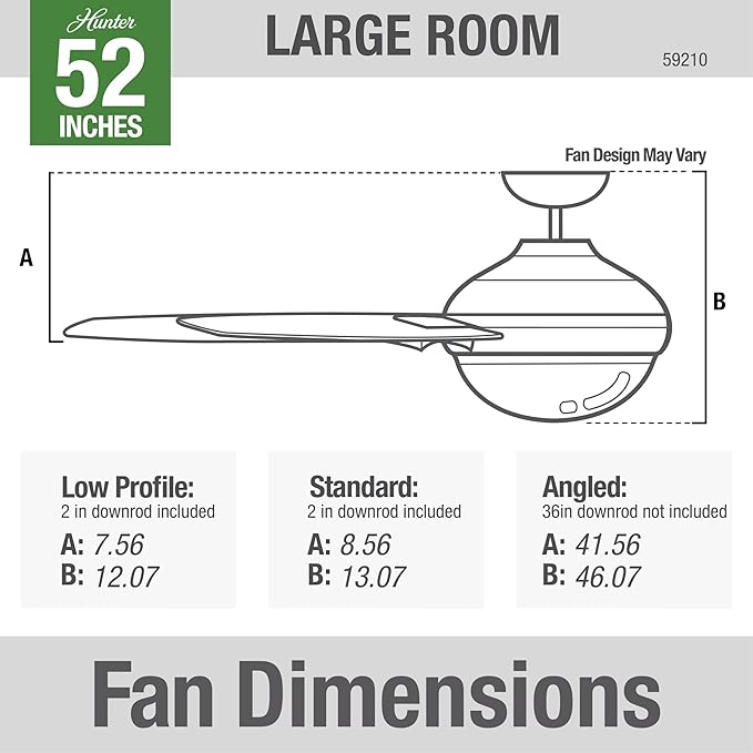 Hunter 52 inch Indoor Ceiling Fan with LED Light and Remote Control - Bronze Ceiling Fan, Standard Mount, 3 Blades, For Bedroom, Living Room, or Kitchen - Sentinel 59210, Premier Bronze