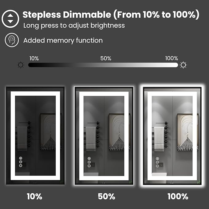 Amorho 36"X30" Black LED Mirror for Bathroom, Front Light and Backlit Framed Mirror, Stepless Dimmable, Anti-Fog, Shatter-Proof, Memory, 3 Colors, Double LED Vanity Mirror
