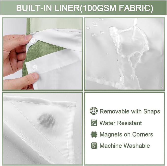 YellyHommy No Hook Shower Curtain with Snap in Liner Set Less Time White Waffle Shower Curtain for Bathroom 72" W x 81" L
