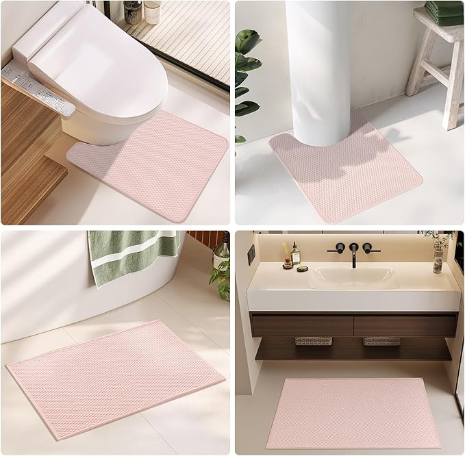 Large Bathroom Rugs Non Slip Washable Bath Rugs Super Absorbent Bathroom Rug Thin Quick Dry Low Pile Bath Mats, Pink 36"x60"